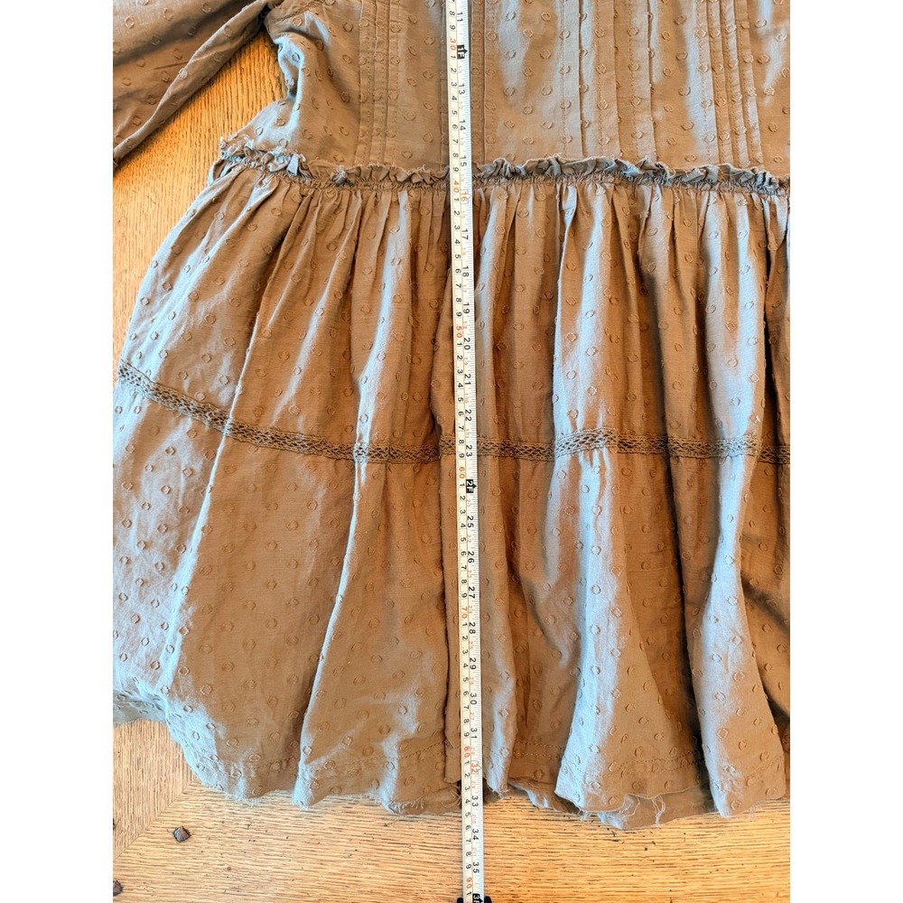 Anthropologie Pilcro Mock Neck Swing Mini Dress Olive Green Babydoll Lace Dress - Picture 12 of 12